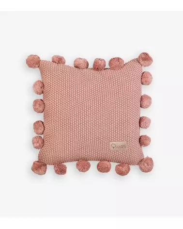 KNITTED PILLOW POMPOM PINK