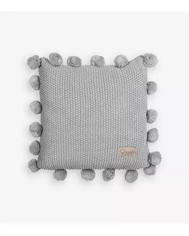 Knitted pillow Pompom gray