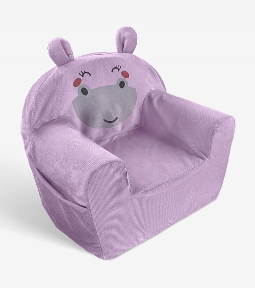 Fotelik piankowy dla dzieci pufa siedzisko velvet fioletowy