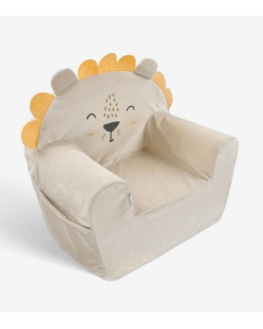 Fotelik piankowy pufa dla dzieci Velvet beżowy Lion